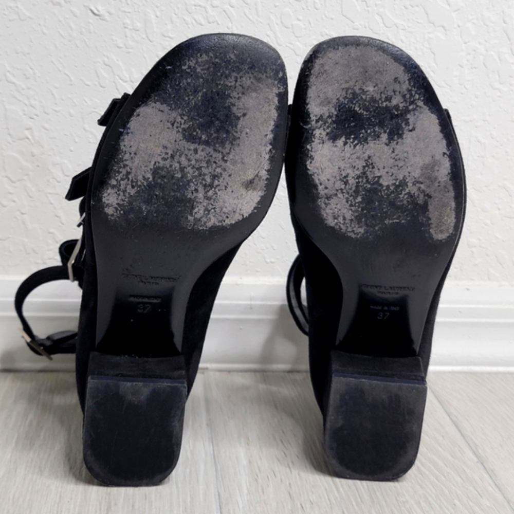 SAINT LAURENT Suede Babies Buckle Sandals In Black 37/7. - Picture 9 of 14